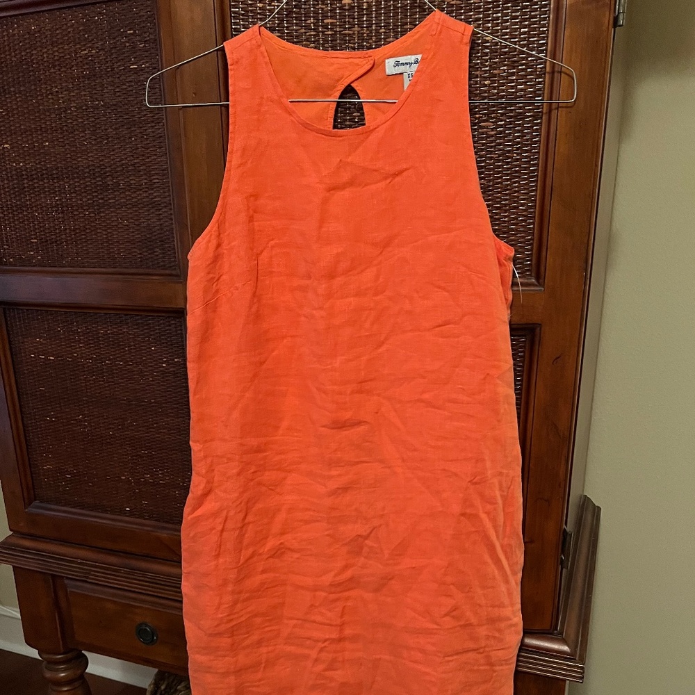 Tommy Bahama Linen Sleeveless Shift Dress XS, Fringe Trim